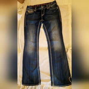 Rock Revival Blue Boot Cut Jeans with Classic Fading
